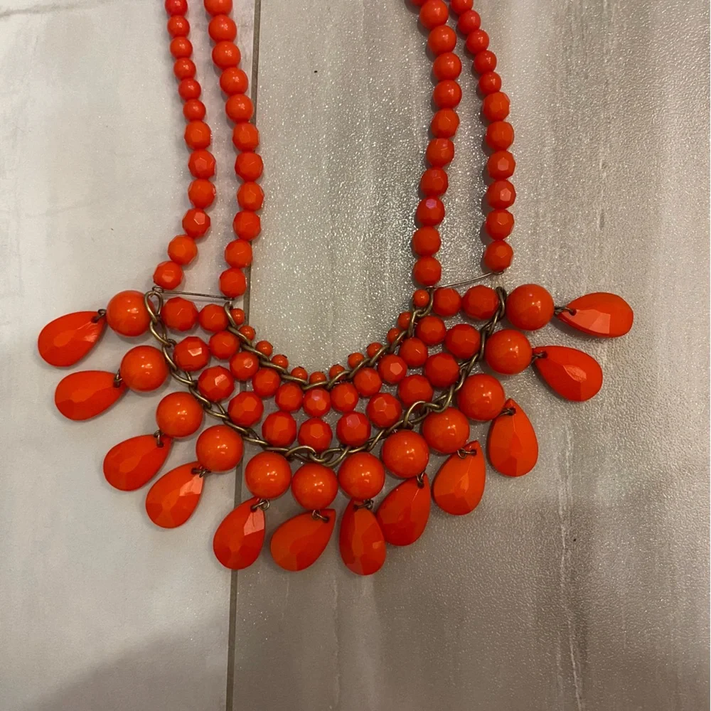 Vintage Early 2000s Vibrant Orange Composite Beaded Statement Bib Necklace